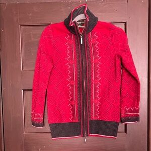 Eddie Bauer Red Zip-Up Patterned Sweater Cardigan Jacket